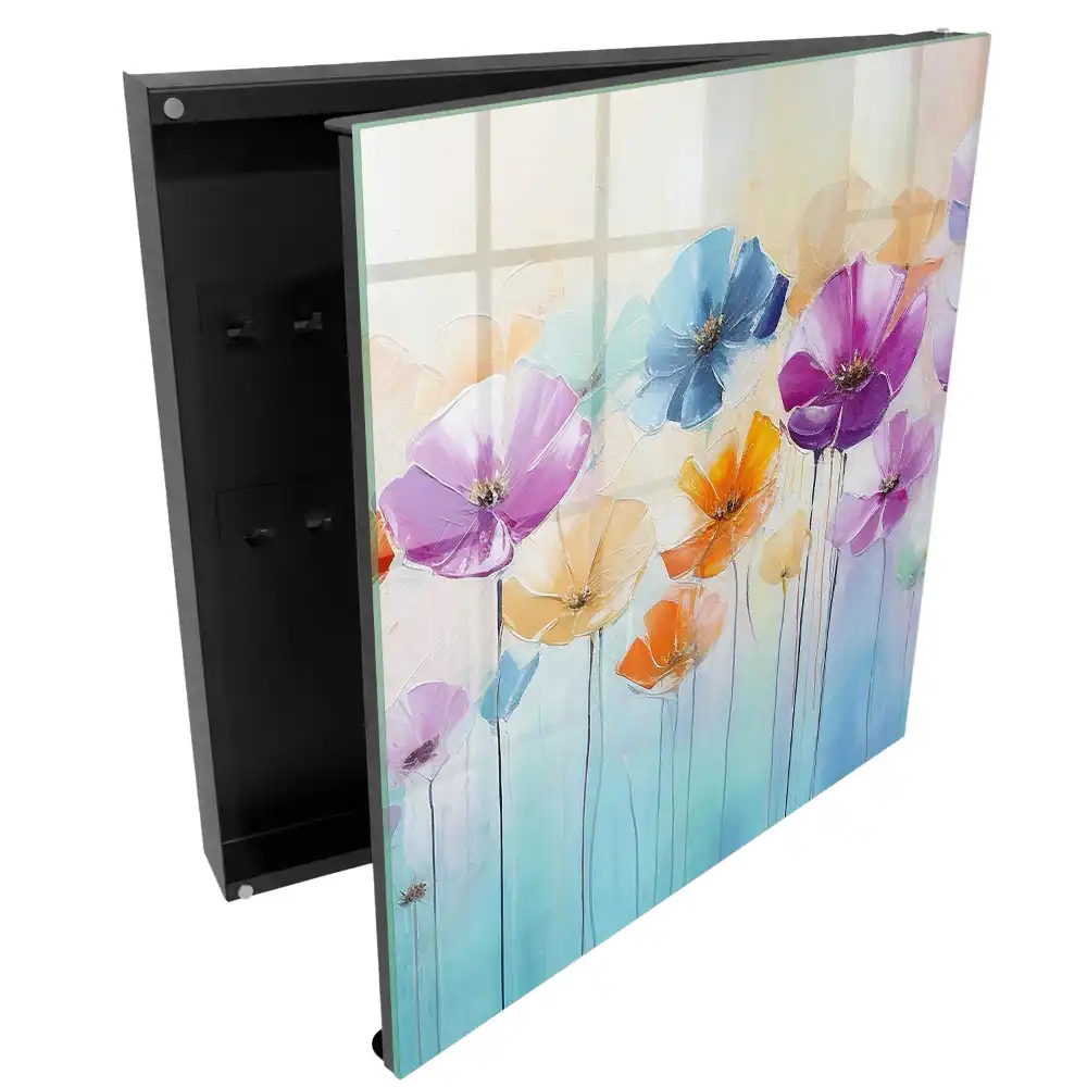 Boîte à clés murale des fleurs colorées sur un fond lumineux plein d'énergie