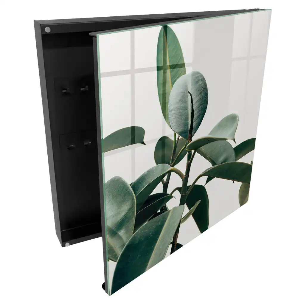 Boîte à clés murale feuilles de ficus vertes sur fond clair