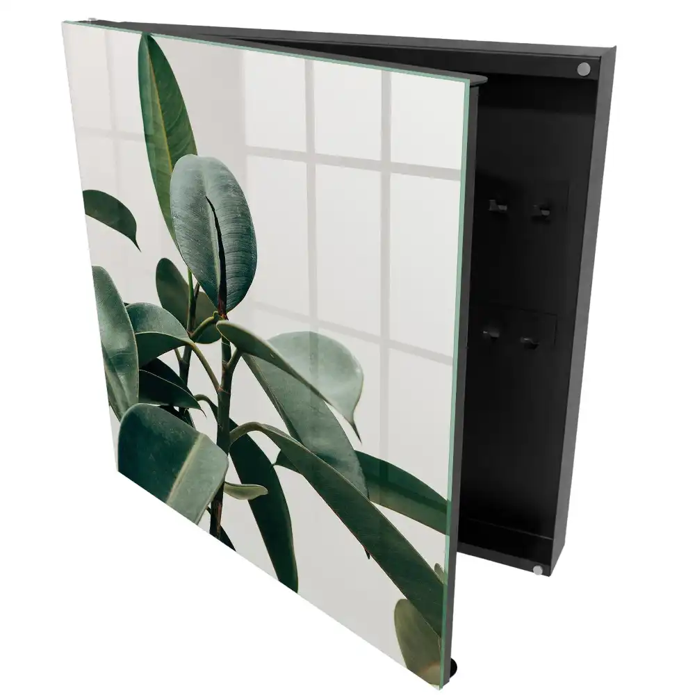 Boîte à clés murale feuilles de ficus vertes sur fond clair