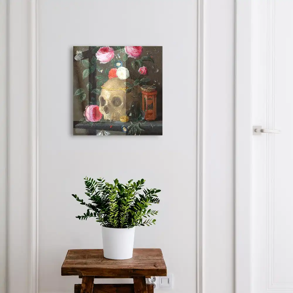 Boîte à clés crâne et fleurs vertes équilibre d'expression