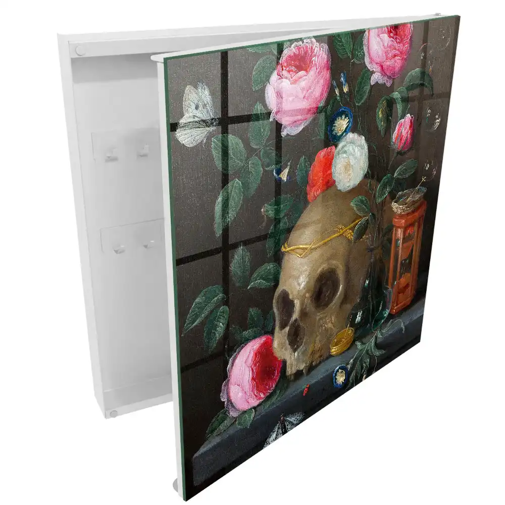 Boîte à clés crâne et fleurs vertes équilibre d'expression