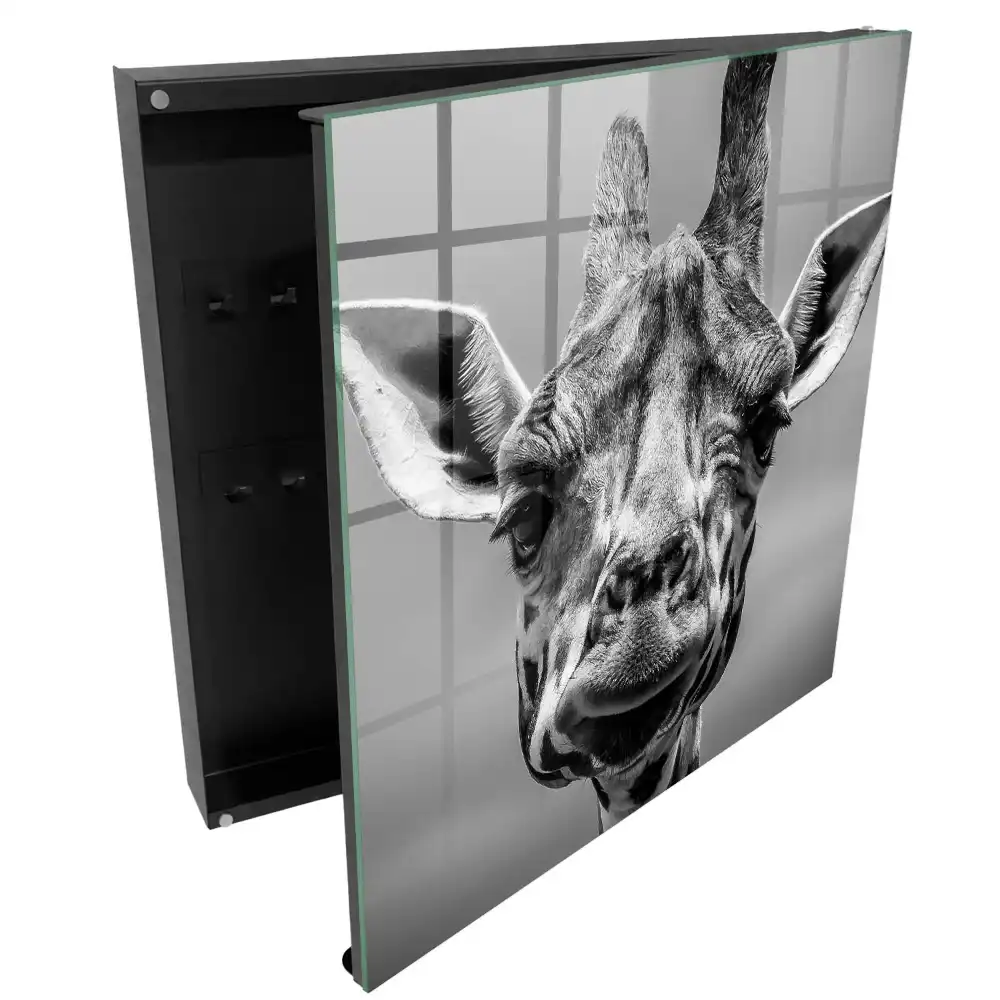 Armoire à clés portrait d'une girafe en noir et blanc