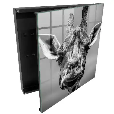 Armoire à clés portrait d'une girafe en noir et blanc