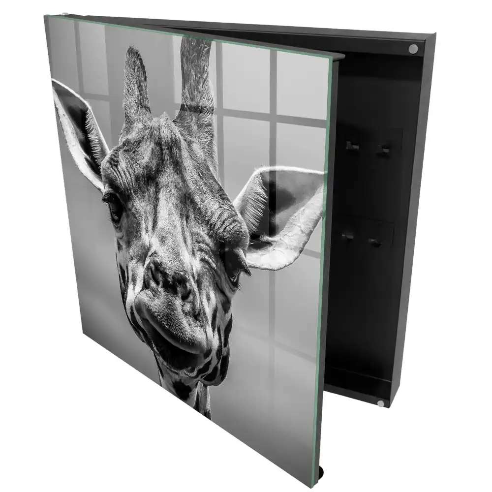 Armoire à clés portrait d'une girafe en noir et blanc
