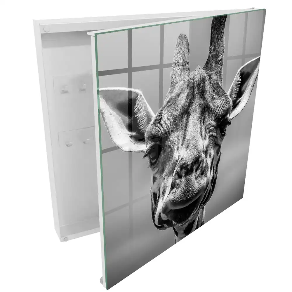 Armoire à clés portrait d'une girafe en noir et blanc