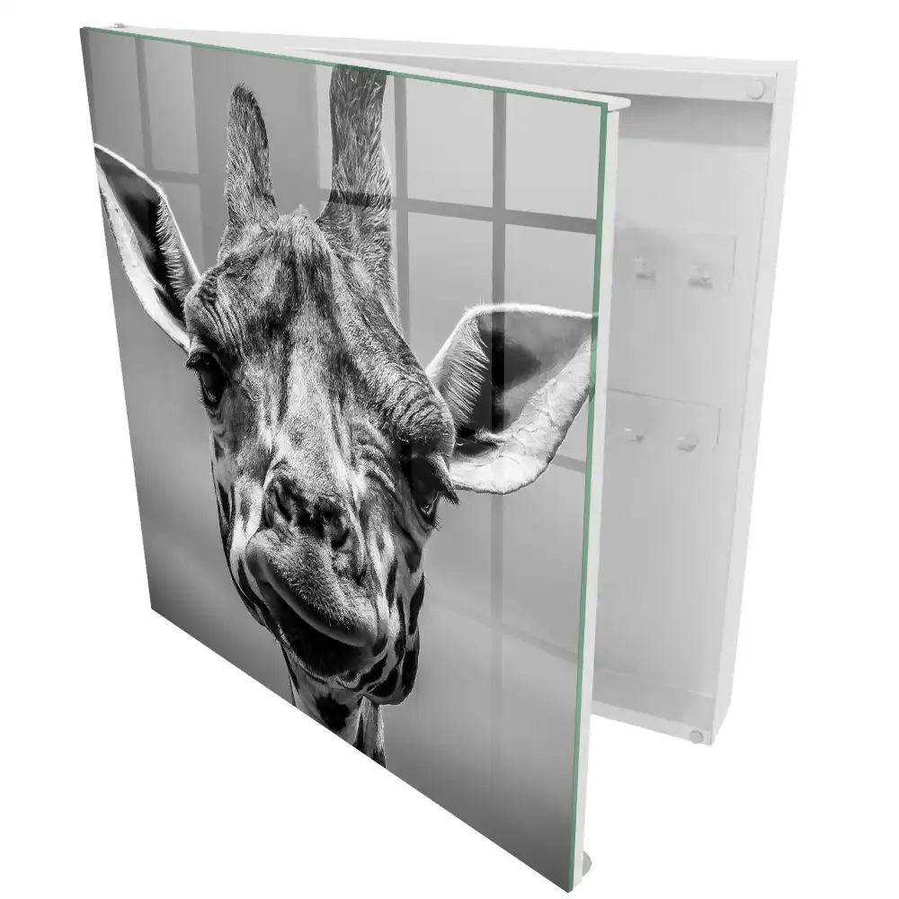 Armoire à clés portrait d'une girafe en noir et blanc