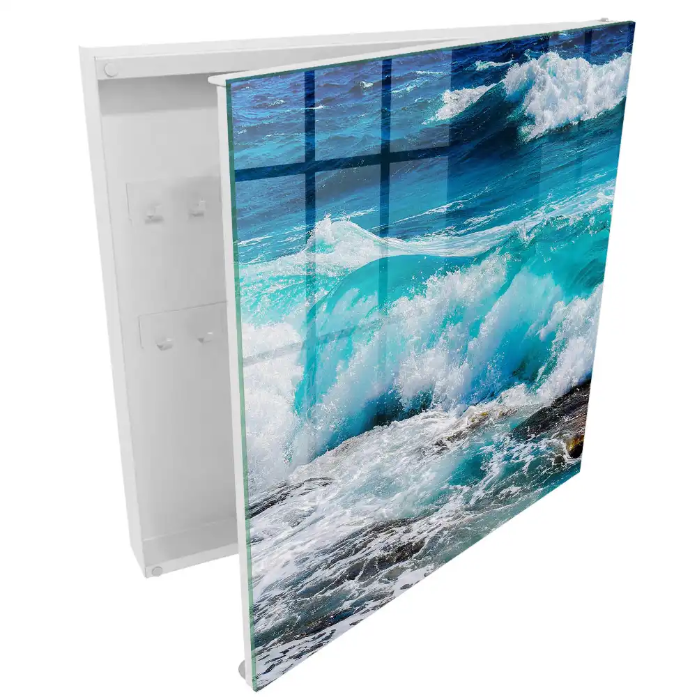 Boîte à clés mer turquoise ondulée avec de l'écume blanche