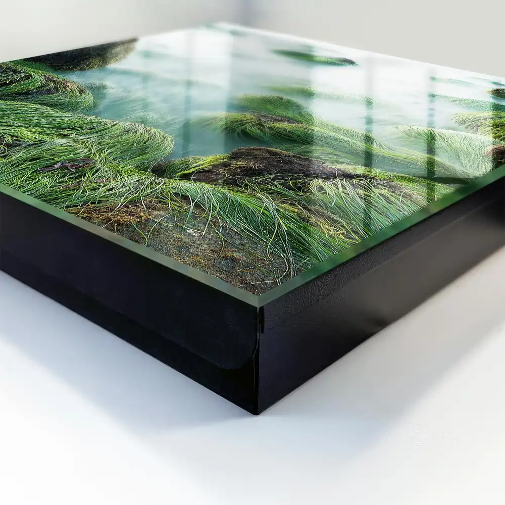 Armoire à clés des rochers verdoyants et une mer calme sans brouillard