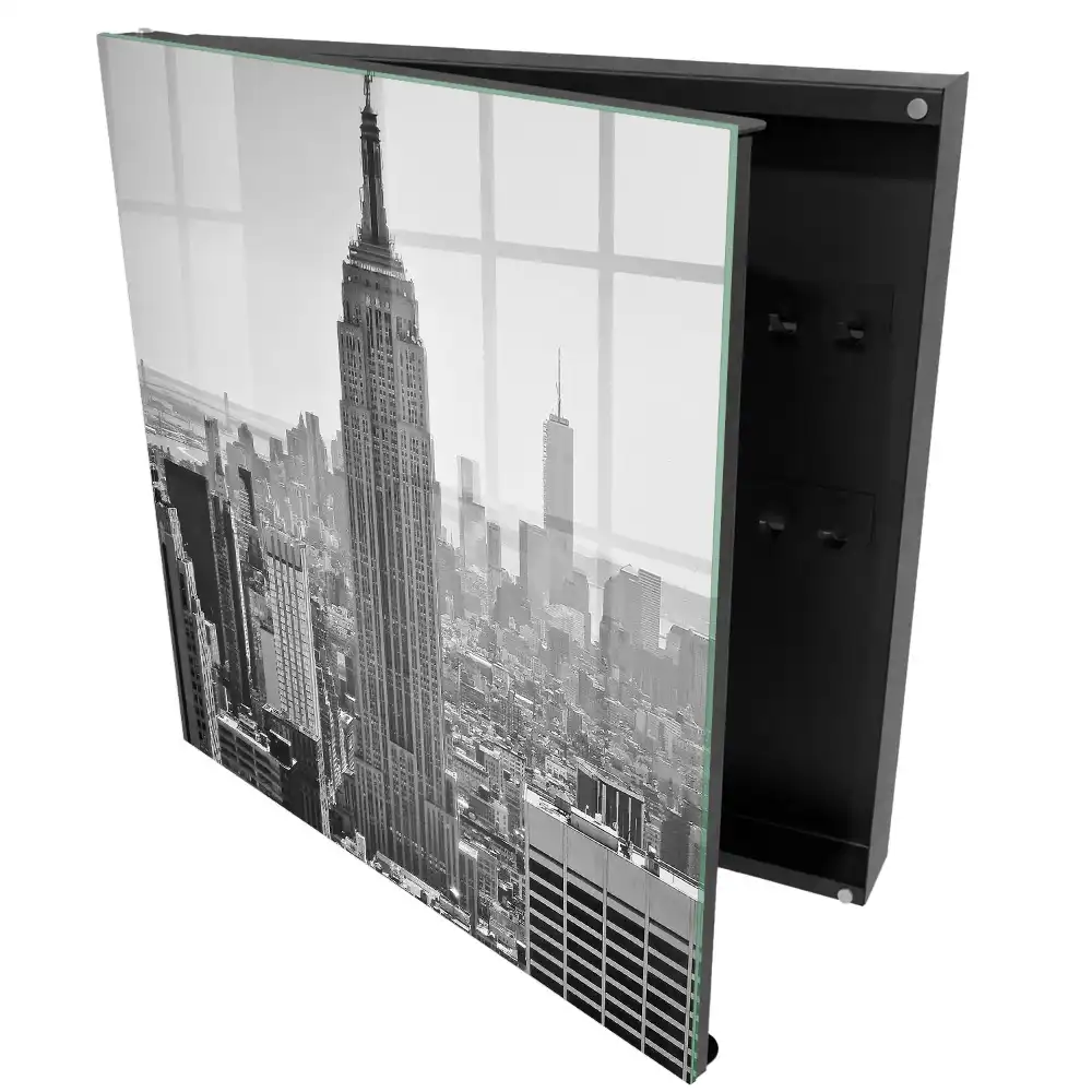 Armoire à clés une ville dans une atmosphère contrastée en noir et blanc