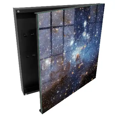 Boîte à clés murale paysage spatial avec des étoiles et du brouillard bleu