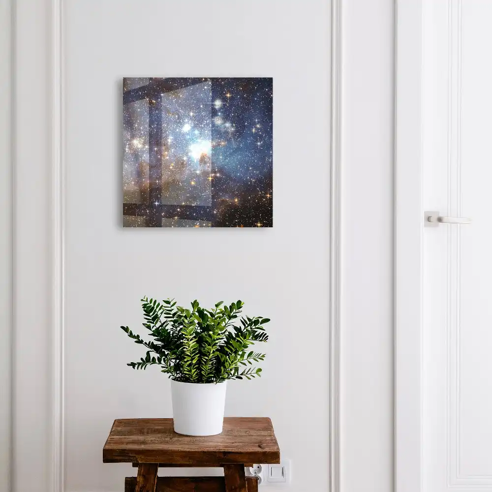 Boîte à clés murale paysage spatial avec des étoiles et du brouillard bleu