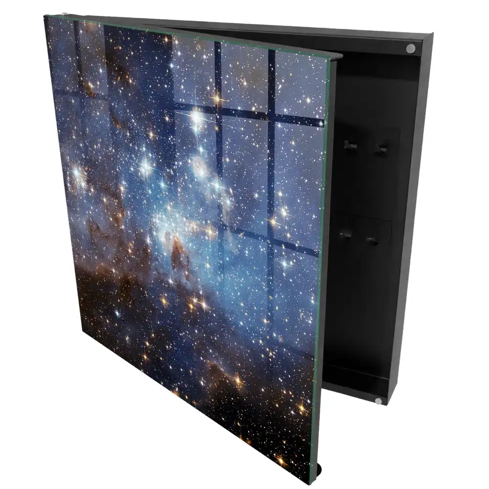 Boîte à clés murale paysage spatial avec des étoiles et du brouillard bleu