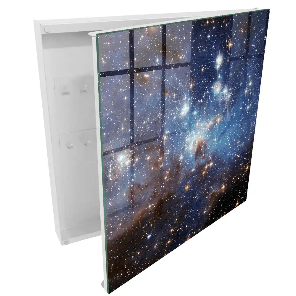 Boîte à clés murale paysage spatial avec des étoiles et du brouillard bleu