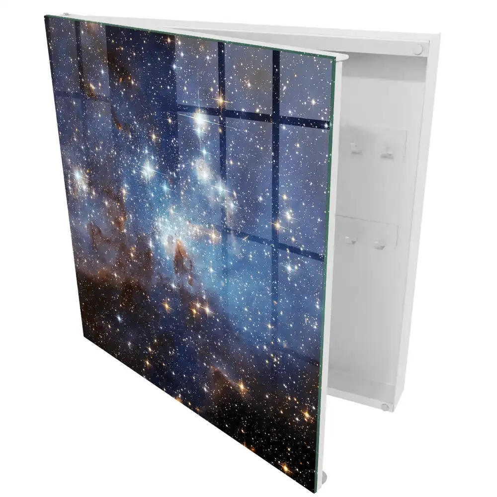 Boîte à clés murale paysage spatial avec des étoiles et du brouillard bleu