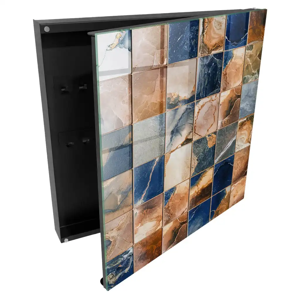 Armoire à clés mosaïque de marbre sans jointure dans les tons bruns et grenat