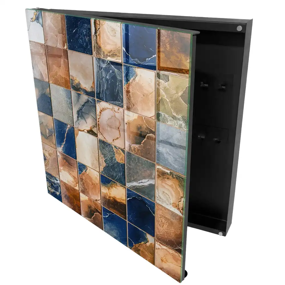 Armoire à clés mosaïque de marbre sans jointure dans les tons bruns et grenat