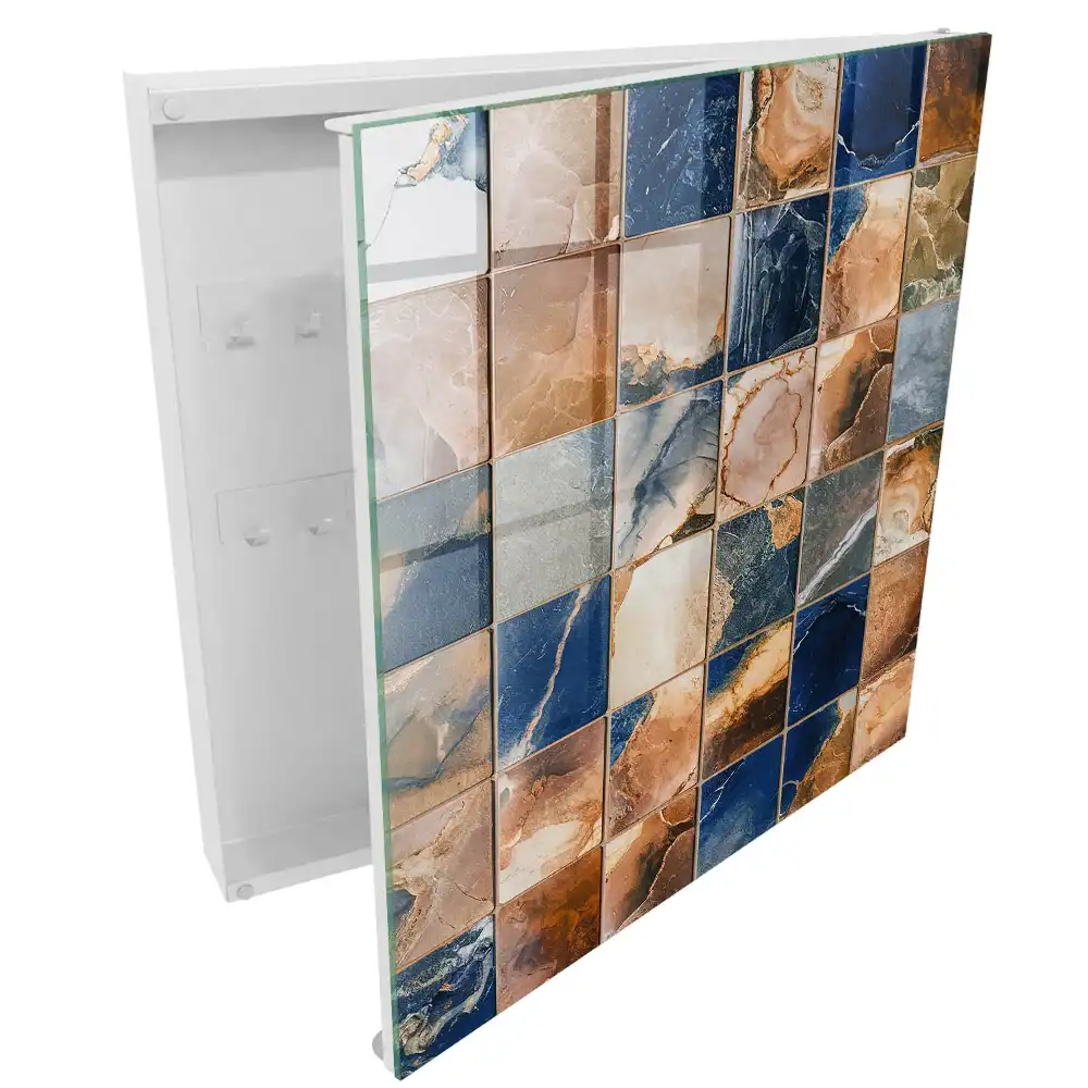 Armoire à clés mosaïque de marbre sans jointure dans les tons bruns et grenat