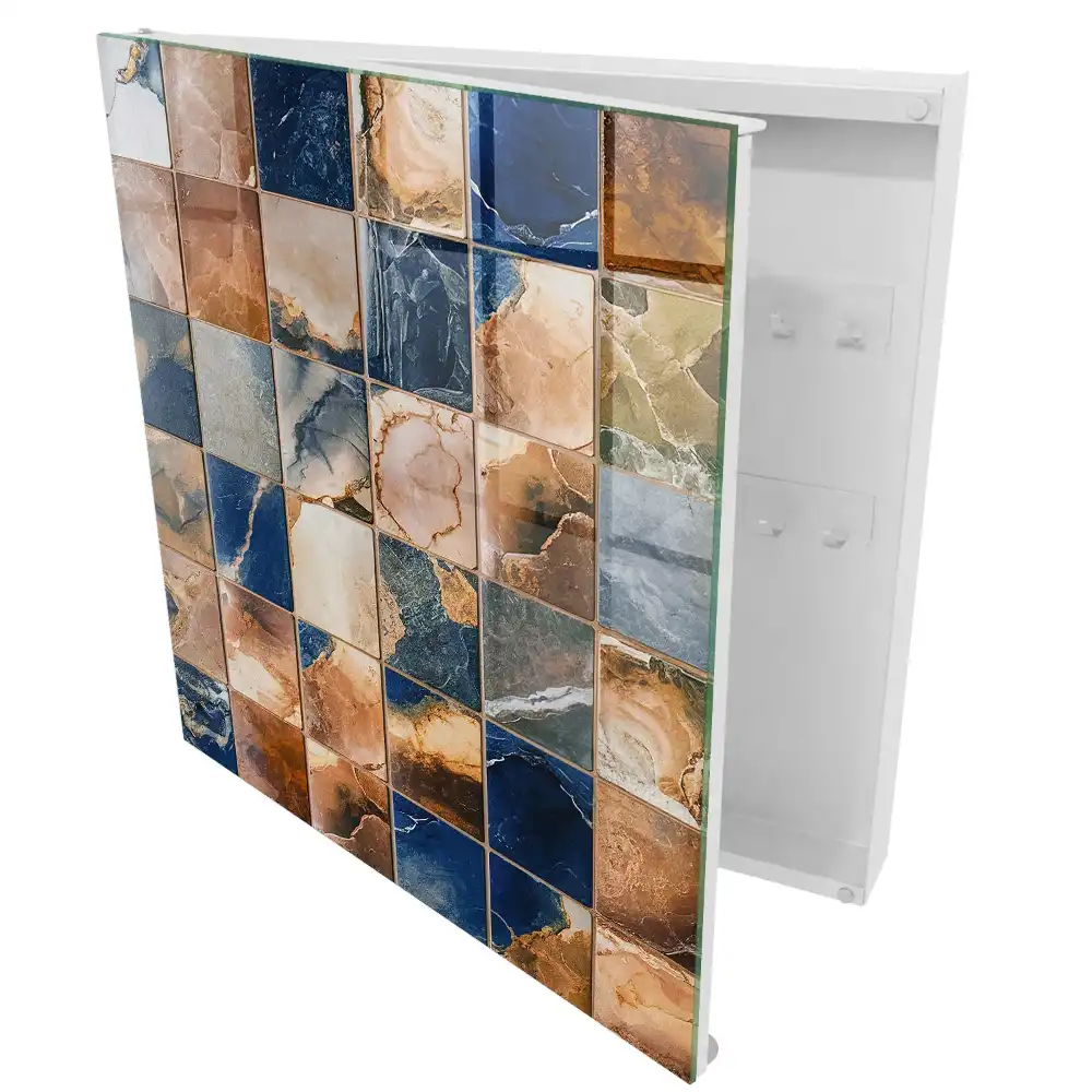 Armoire à clés mosaïque de marbre sans jointure dans les tons bruns et grenat