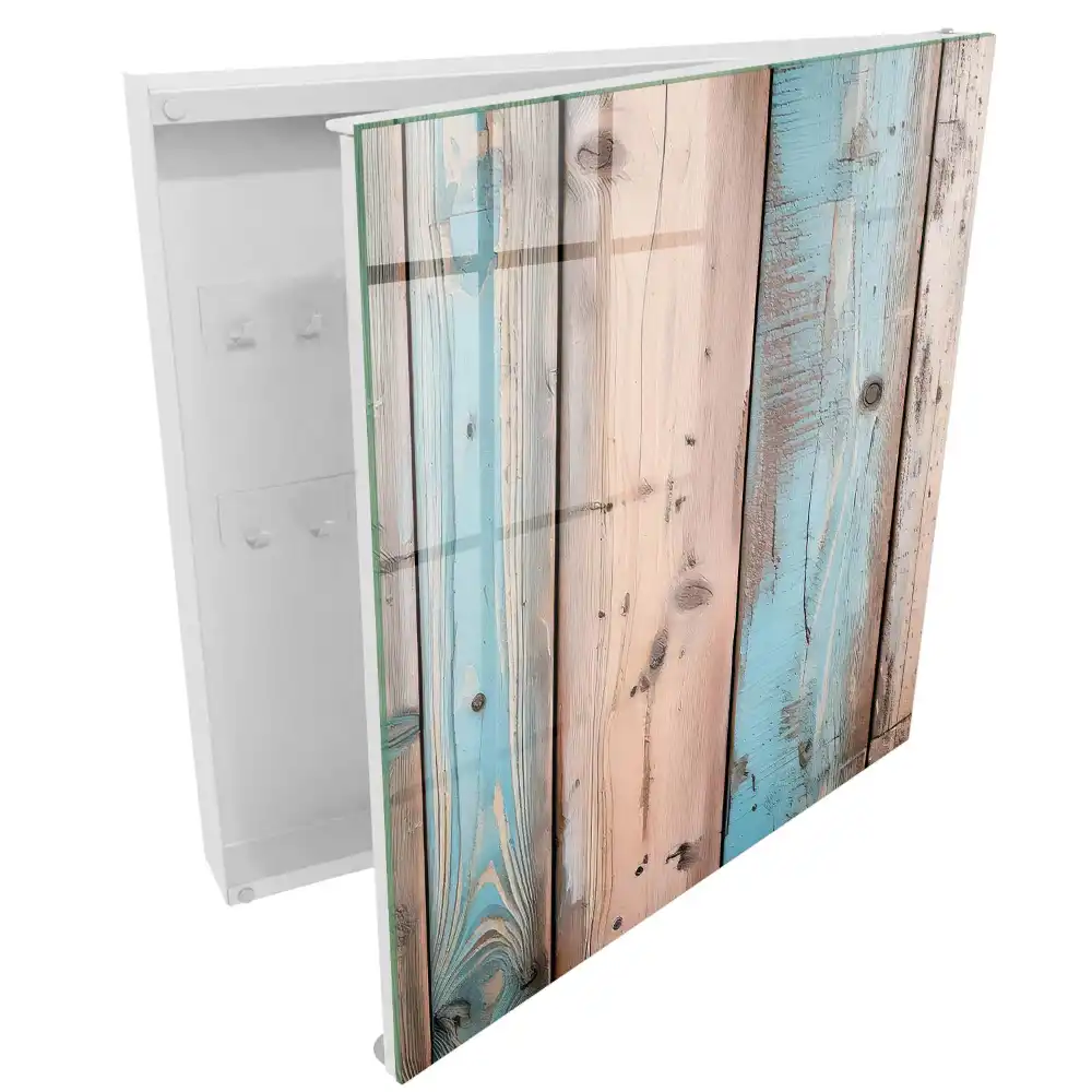 Boîte à clés planches rustiques aux couleurs pastel