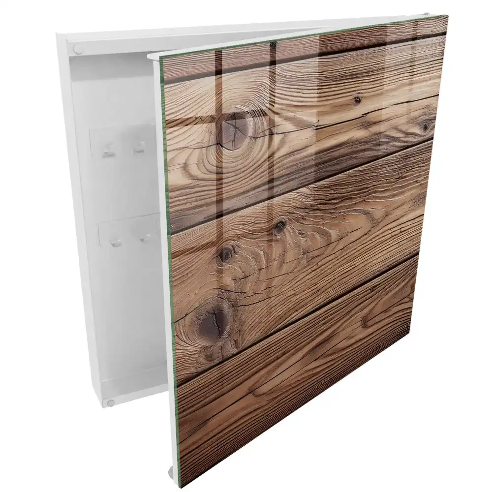 Boîte à clés murale bois chaleureux au grain naturel expressif