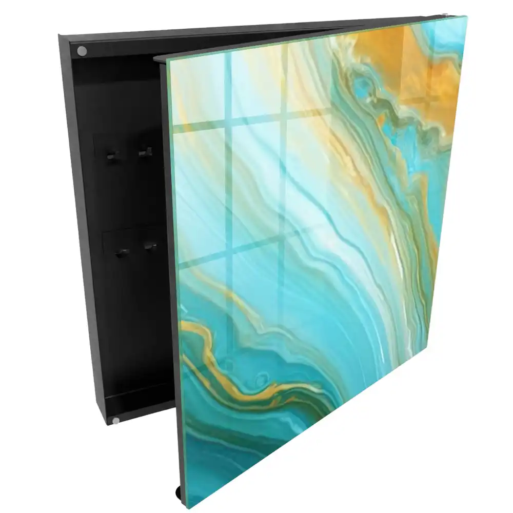 Boîte à clés murale vagues turquoise avec des touches de jaune