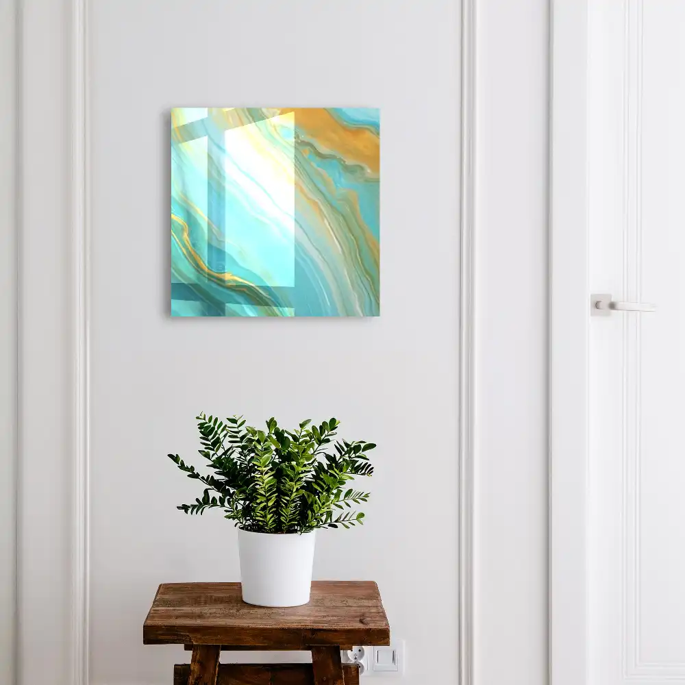 Boîte à clés murale vagues turquoise avec des touches de jaune