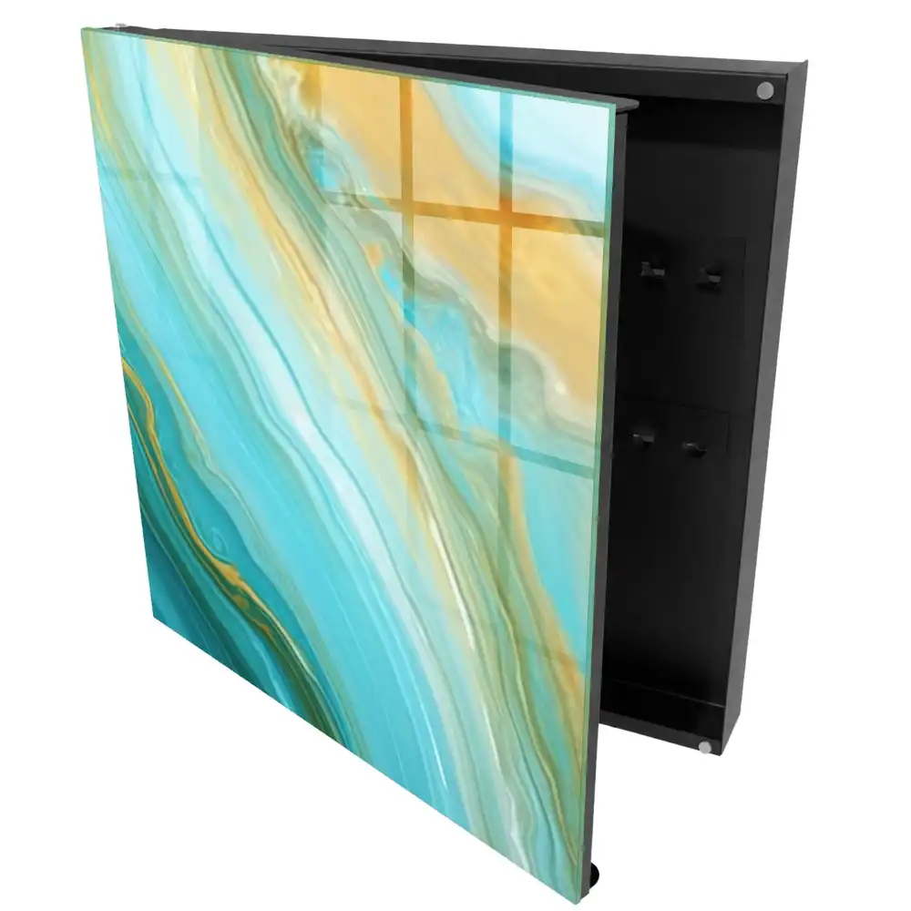 Boîte à clés murale vagues turquoise avec des touches de jaune