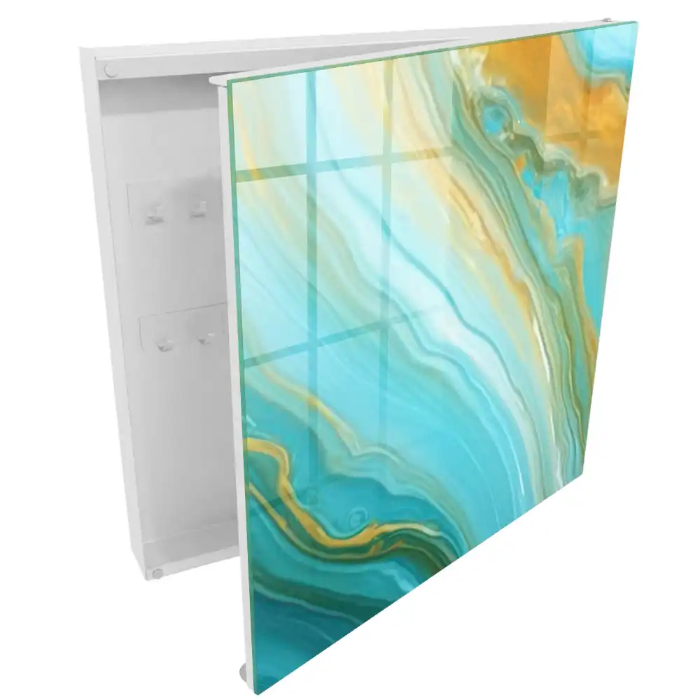 Boîte à clés murale vagues turquoise avec des touches de jaune