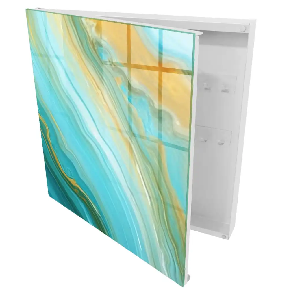 Boîte à clés murale vagues turquoise avec des touches de jaune