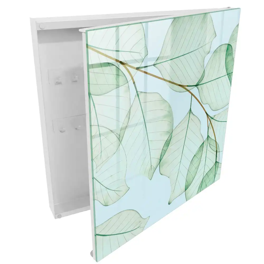 Armoire à clés feuilles subtiles sur fond pastel