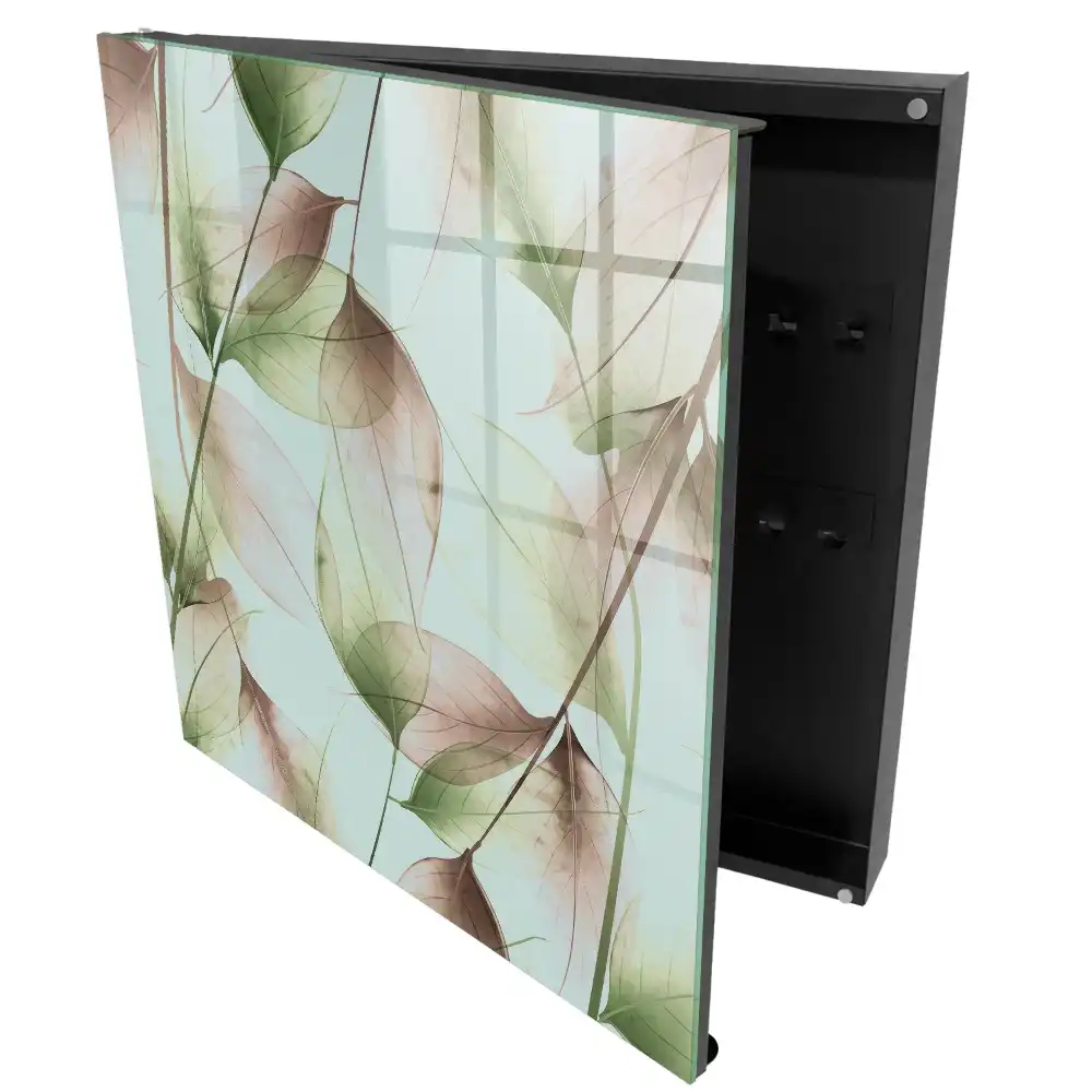 Boîte à clés murale feuilles transparentes vertes et brunes