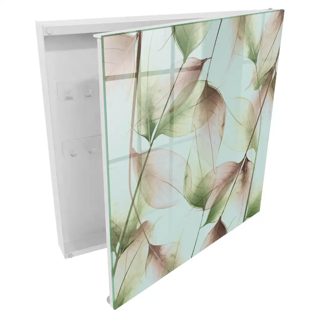 Boîte à clés murale feuilles transparentes vertes et brunes