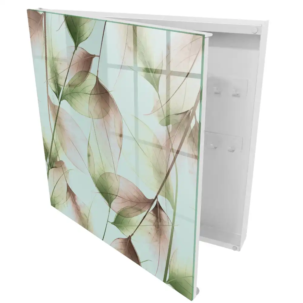 Boîte à clés murale feuilles transparentes vertes et brunes