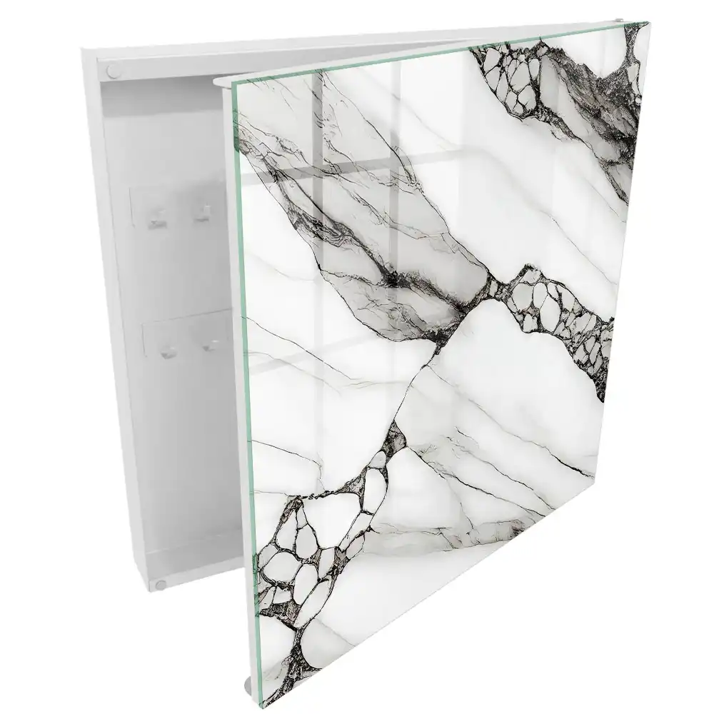 Boîte à clés murale motifs de marbre blanc et gris