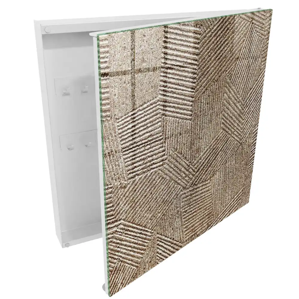 Boîte à clés murale motif géométrique beige à lignes diagonales