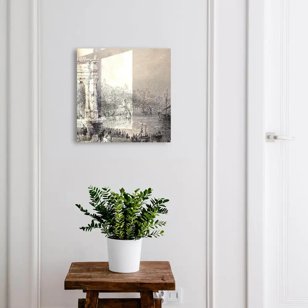 Armoire à clés un monastère sur le rivage avec des voiliers