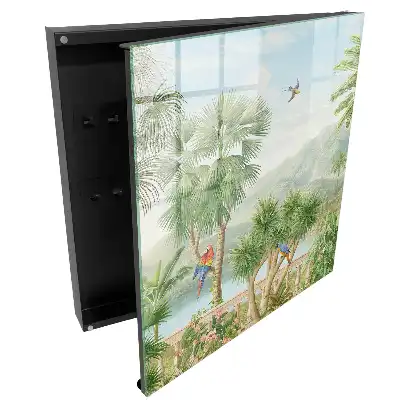 Boîte à clés paysage exotique avec palmiers et perroquets