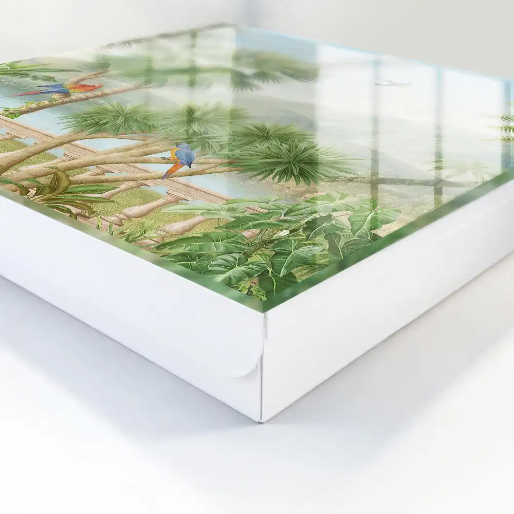 Boîte à clés paysage exotique avec palmiers et perroquets