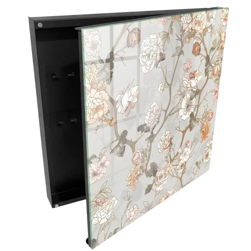 Boîte à clés murale motif floral élégant sur fond clair