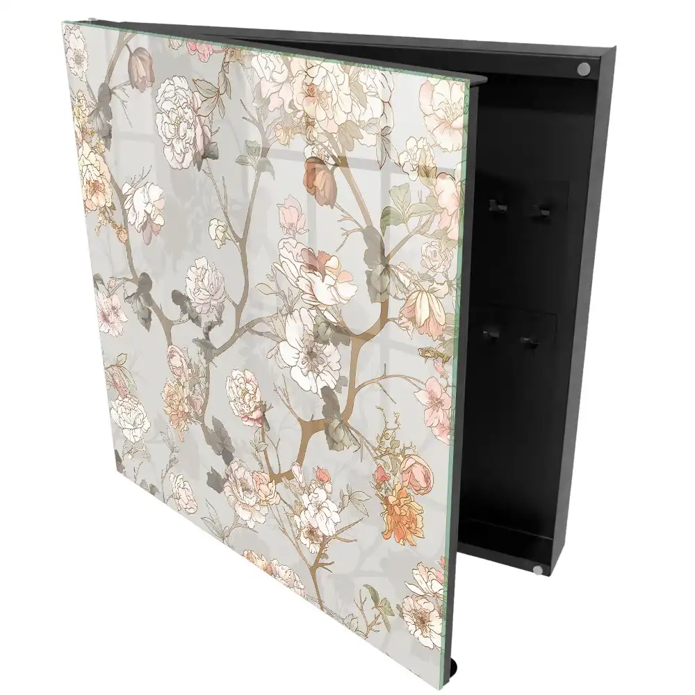 Boîte à clés murale motif floral élégant sur fond clair