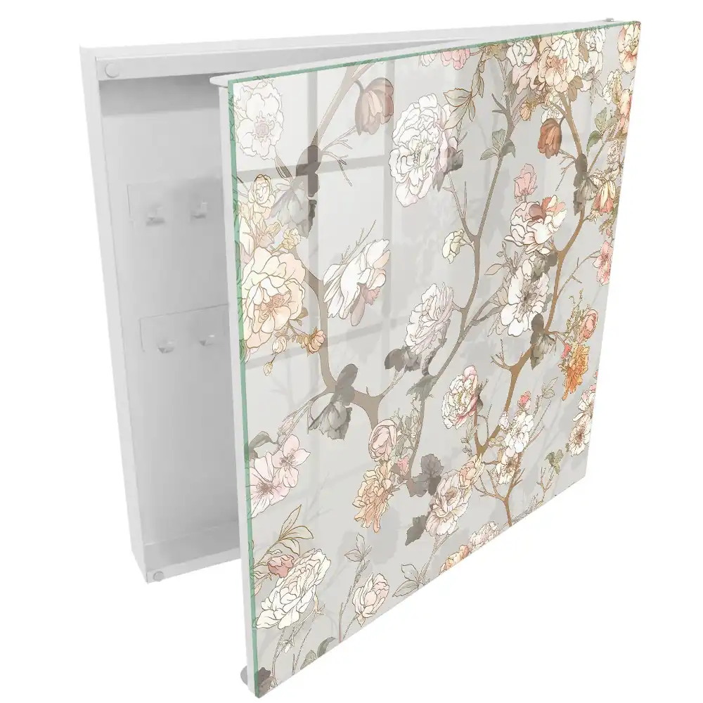 Boîte à clés murale motif floral élégant sur fond clair