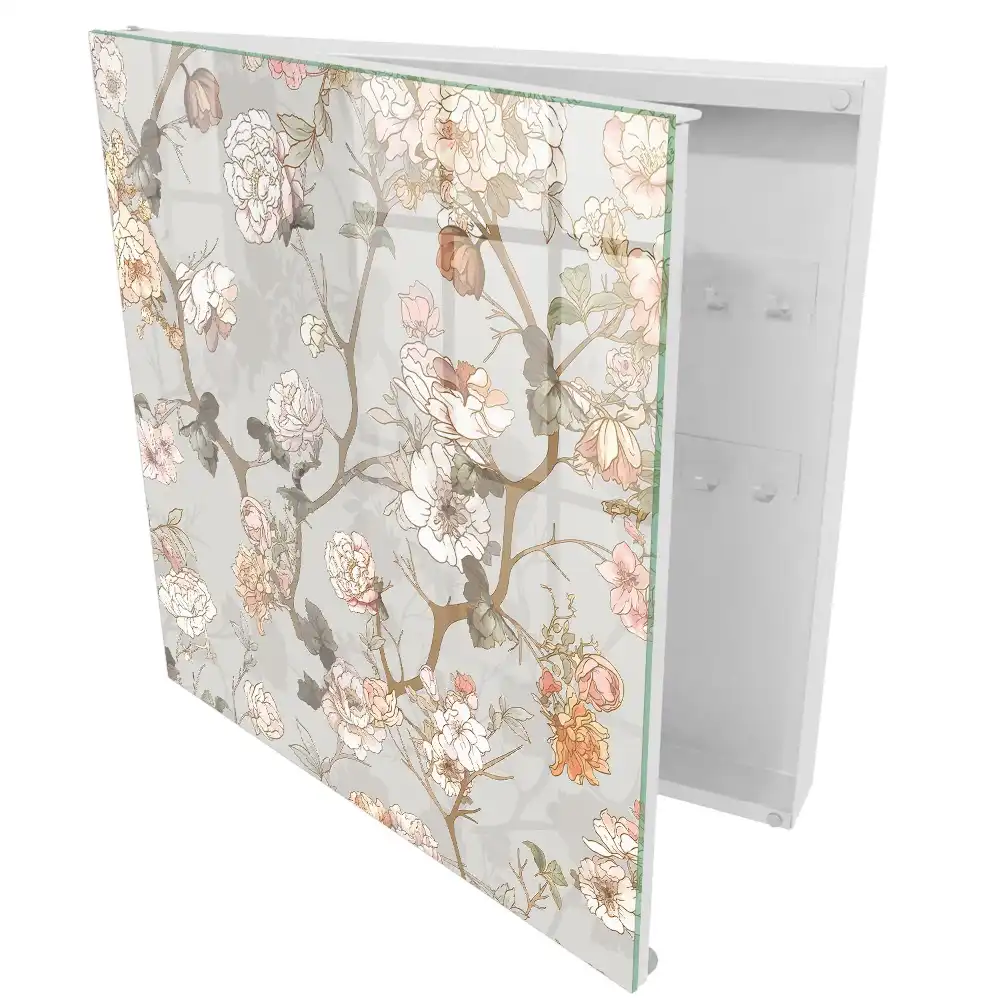 Boîte à clés murale motif floral élégant sur fond clair