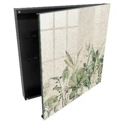 Armoire à clés feuilles vertes avec un lémurien sur fond beige