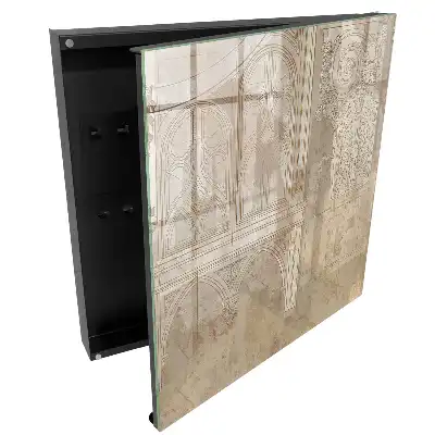 Armoire à clés croquis architecturaux sur fond beige