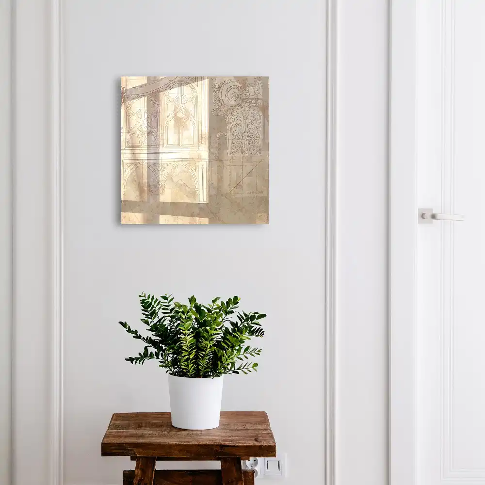Armoire à clés croquis architecturaux sur fond beige