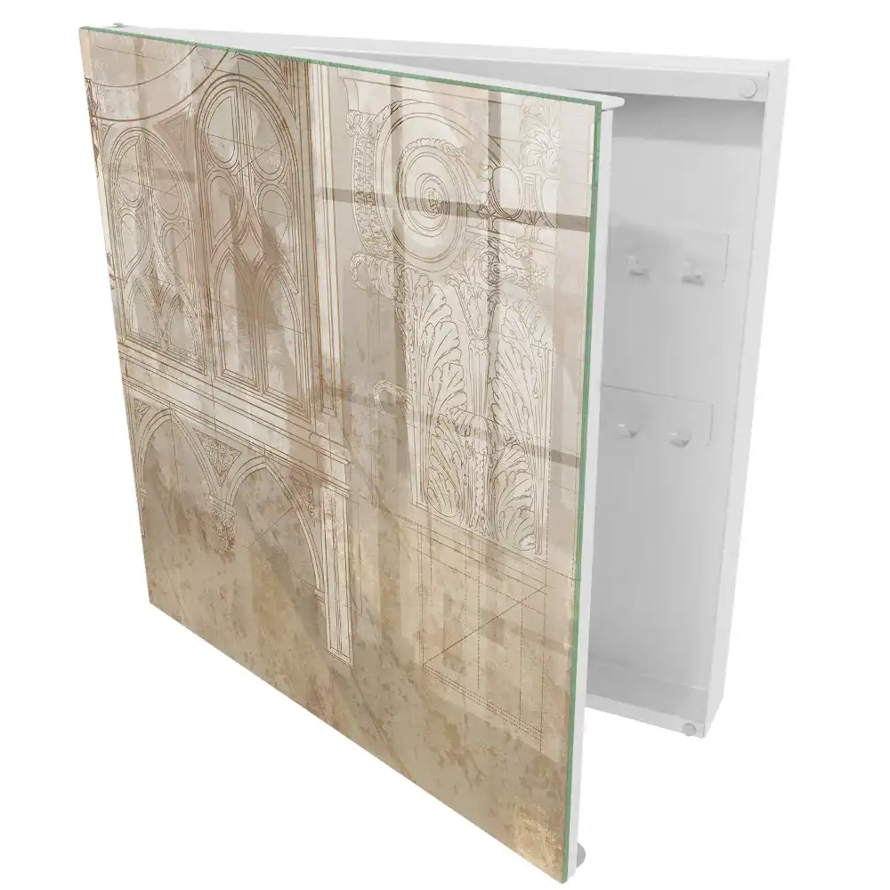 Armoire à clés croquis architecturaux sur fond beige