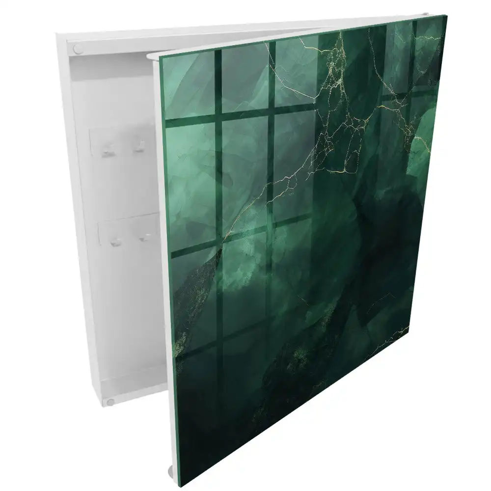 Boîte à clés murale composition abstraite verte et jaune