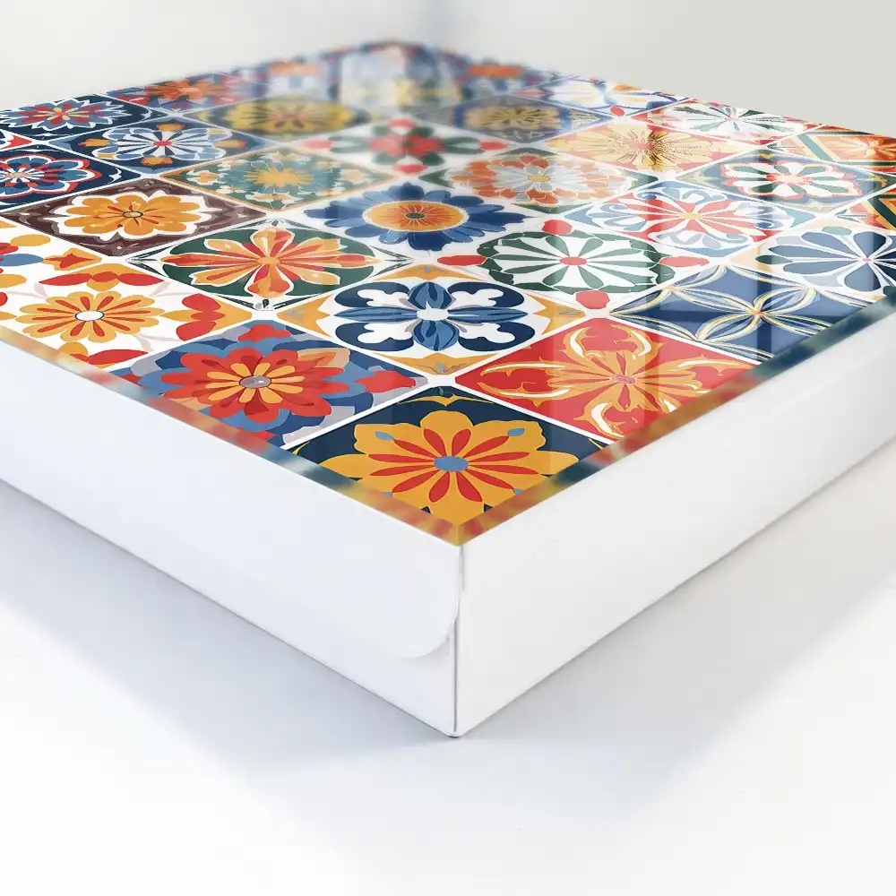 Boîte à clés murale carreaux carrés à motifs végétaux colorés