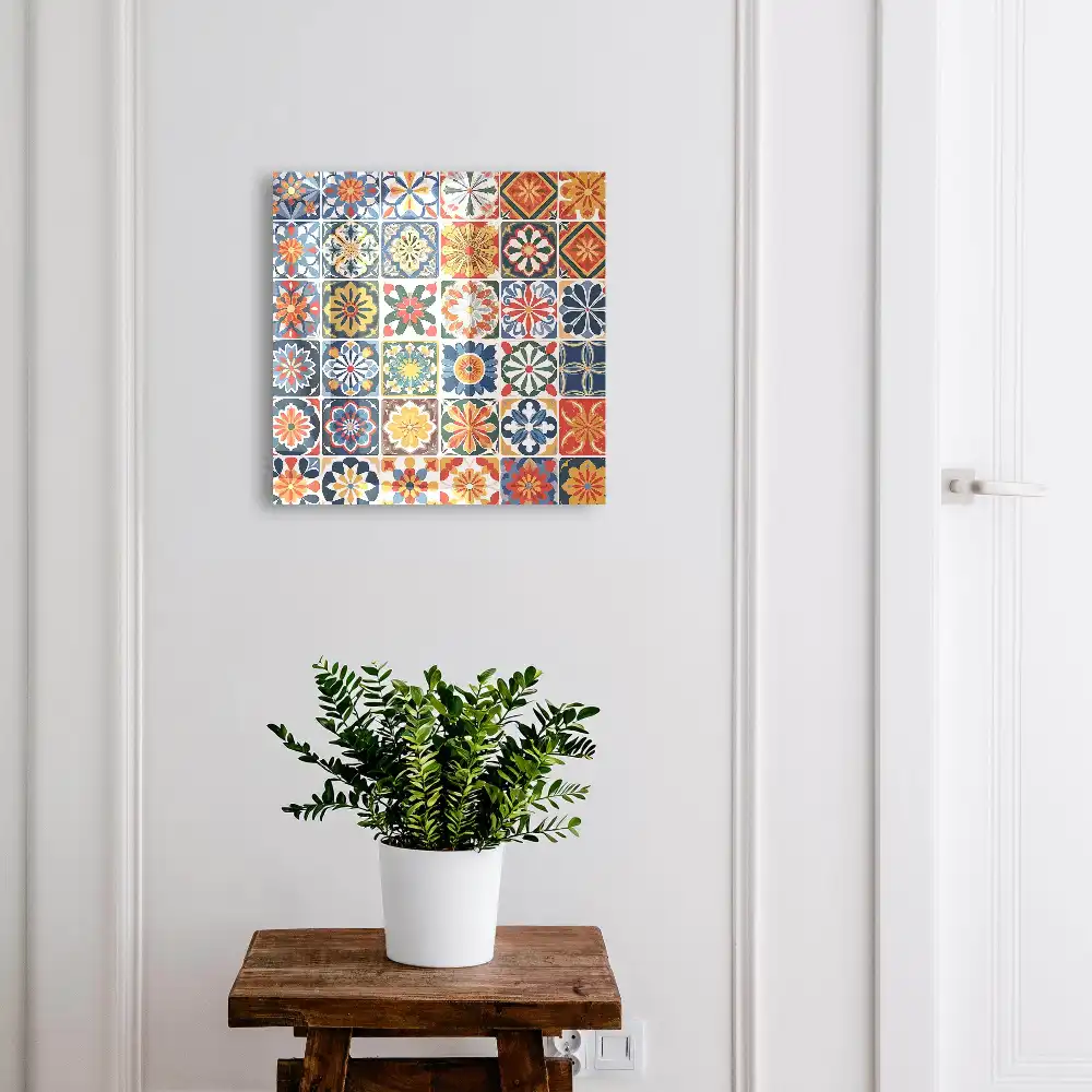 Boîte à clés murale carreaux carrés à motifs végétaux colorés