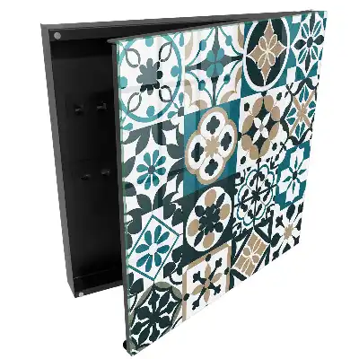 Boîte à clés motifs symétriques de style marocain dans les tons turquoise et beige